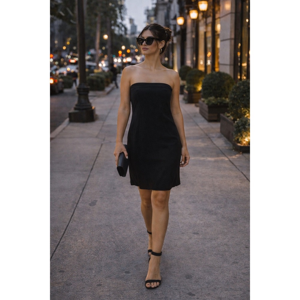 A.L.C. Strapless Shift Dress Womens Size 6 M Black Good Midi Zip Back‎ Cocktail